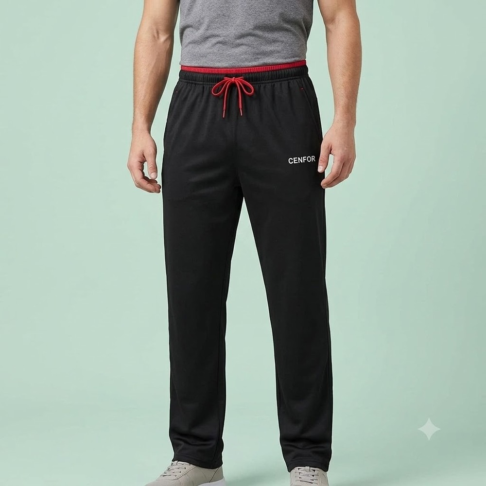 Cenfor Track Pants Men's M Black Red Drawstring Athletic Joggers